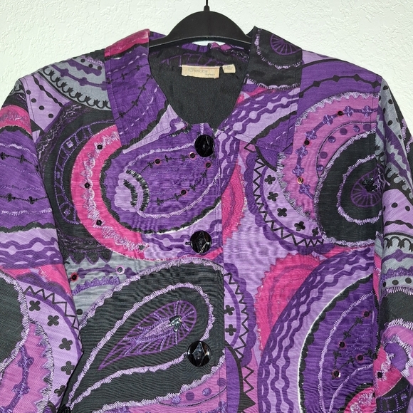 Choices Women Purple Paisley Print Lightweight Button Front Jacket Size 2X - Picture 3 of 9